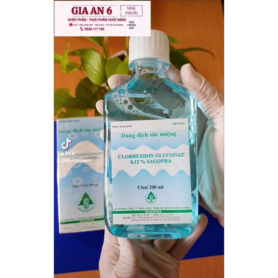 Nước súc miệng sát khuẩn răng, miệng: sâu răng, đau nhức, viêm họng, đau họng, amidan Clohexidine
