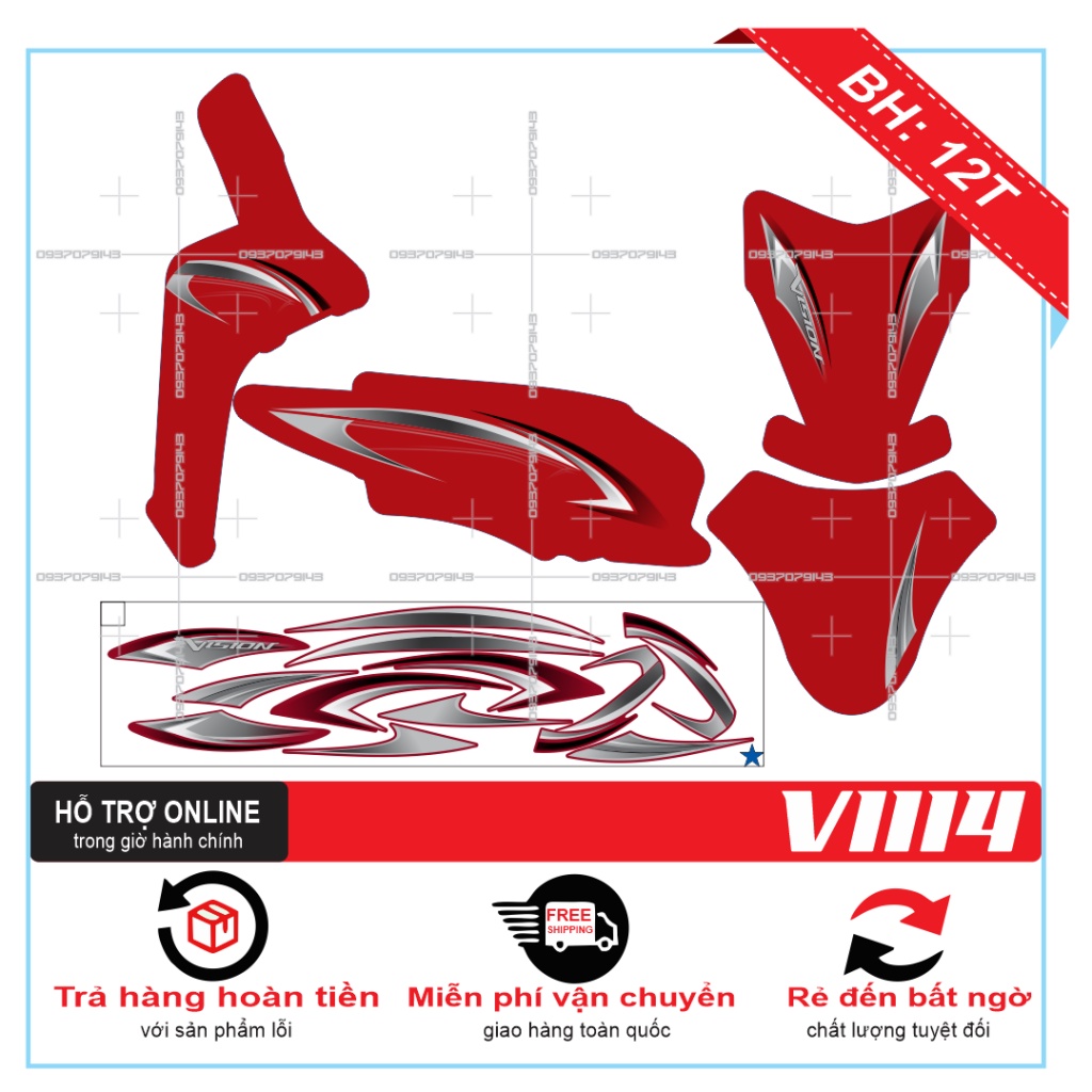 TEM XE VISION 2014 DÁN XE ĐỎ -- SHIN DECAL 2