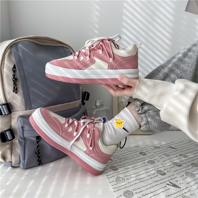 Giày thể thao nữ đế bánh mì hồng cao cấp Giầy sneaker Ulzzang độn đế Hot Hit