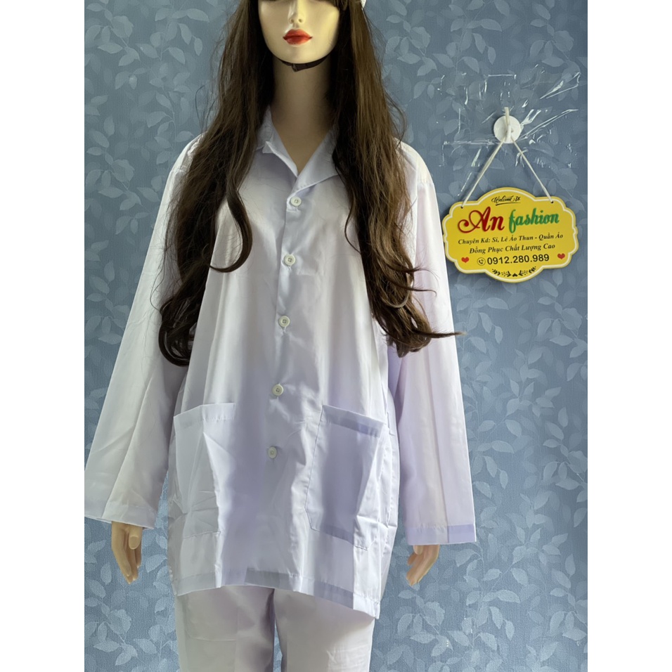 Áo Blouse Trắng Điều Dưỡng, Áo Bác Sĩ, Dược Sĩ tay dài, chấm mông _ Hình chụp thật