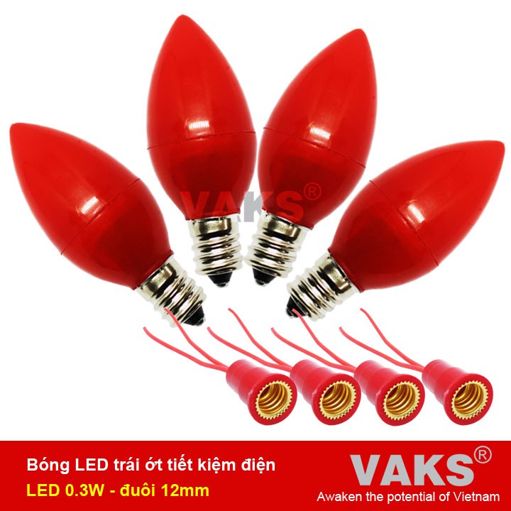 04 bóng led trái ớt tiết kiệm điện + 04 đuôi đèn E12