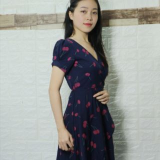 Đầm cherry xanh đen form dài( Kèm ảnh thật)
