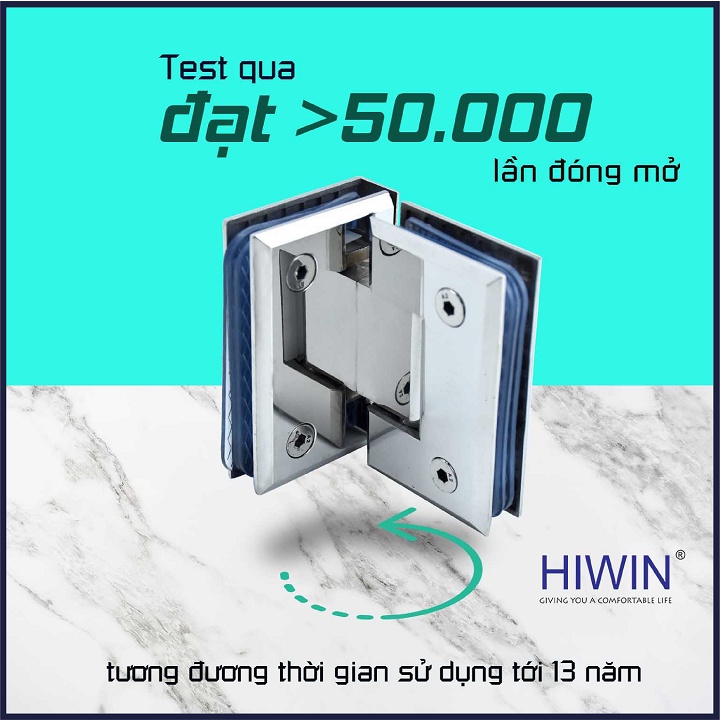 Bản lề phòng tắm kính 90 độ kính kính cạnh vát chất liệu inox 304 mặt gương HIWIN HG-011 (dày 5 mm)