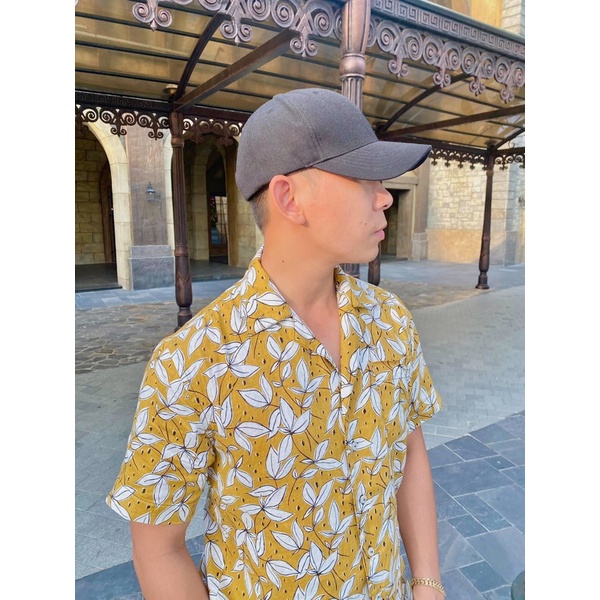 Áo Sơ Mi Nam Tay Ngắn Linen Tưng In Hoạ Tiết Chiếc Lá