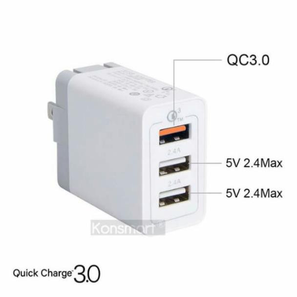 (CÓ SẴN) Củ sạc nhanh 3 cổng hỗ trợ Qualcomm Quick Charge 3.0 30W