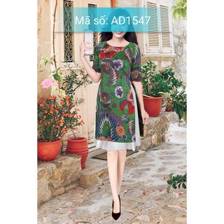 ⚡️ có big size 3XL ⚡️ AD1547 ÁO DÀI CÁCH TÂN GẤM THUN QUÝ BÀ HỌA TIẾT NỀN XANH LÁ TAY LỠ KÈM VÁY