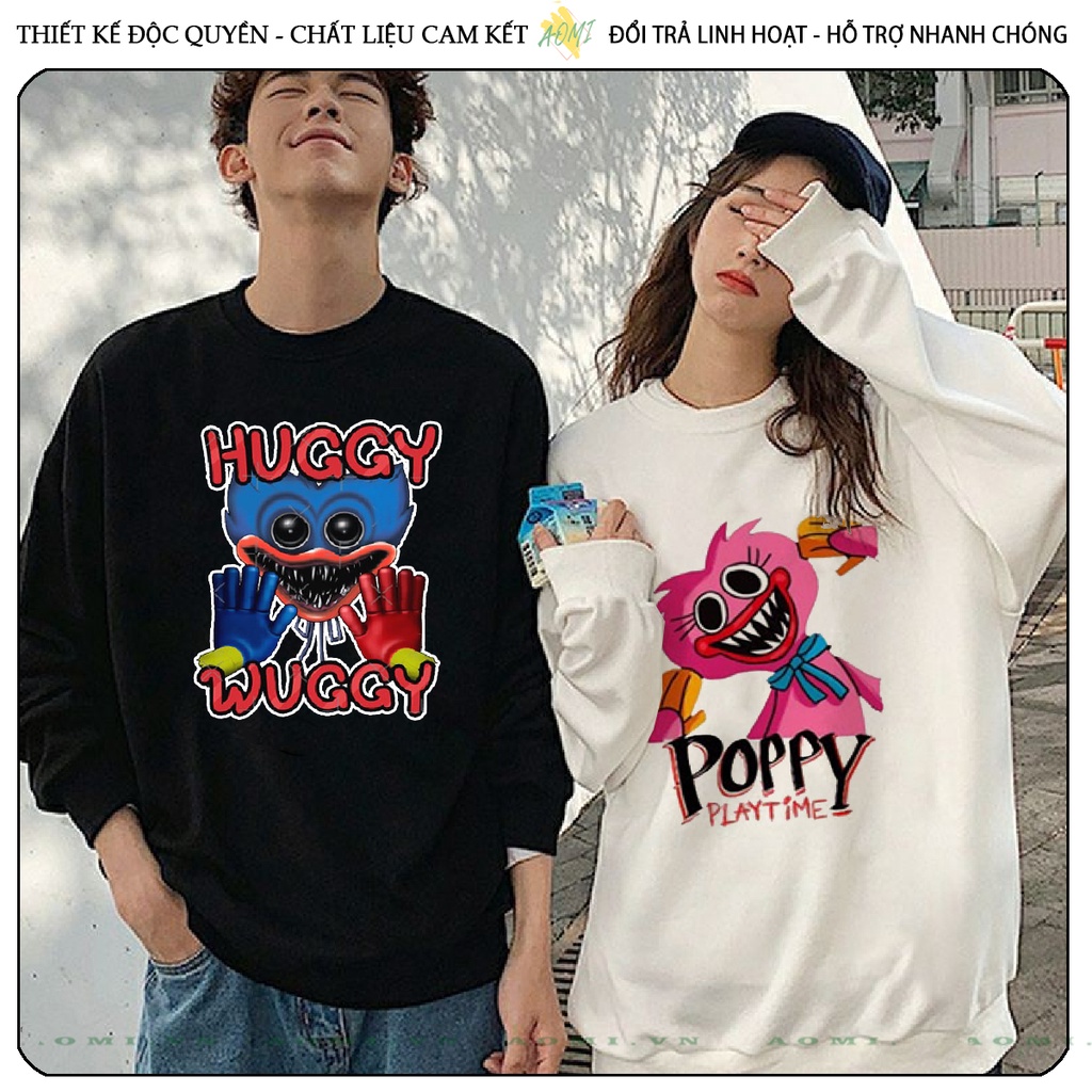 Áo Nỉ Bông Sweater Poppy Playtime Huggy Wuggy tay dài da cá unisex full size AOMIVN