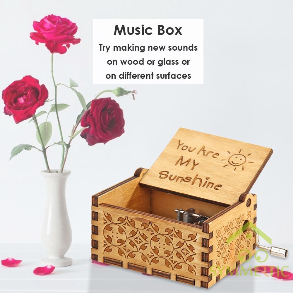 [Ready stock]Retro Carved Wooden Manual Music Box Hand Cranked Birthday Gift Ornaments