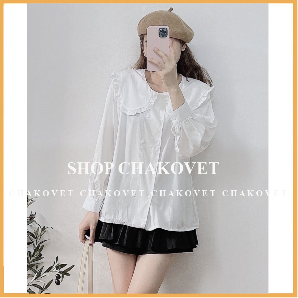 Áo sơ mi nữ kiểu tay bồng CKA884, kiểu áo nữ thiết kế 2 hàng cúc tay dài cổ bèo vải không nhăn mát mịn mặc đẹp dáng xinh | BigBuy360 - bigbuy360.vn