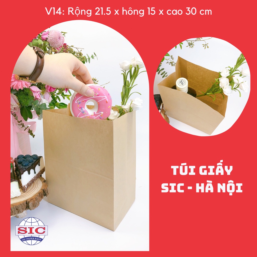 [SET 10 CHIẾC] TÚI GIẤY KRAFT V14: 21.5x15x30 cm KHÔNG QUAI ( ẢNH THẬT)