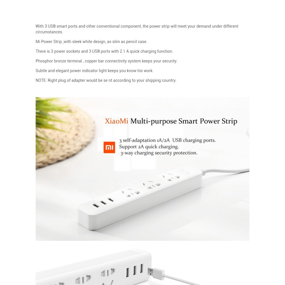 Ổ điện Xiaomi Mi Power Strip 2.0A Sạc nhanh Chiều dài cáp 1,8m