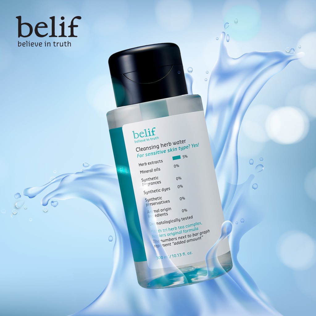 [Mã COSLG5 giảm 10%]Nước tẩy trang thảo mộc làm sạch sâu Belif Cleansing Herb Water 300ml
