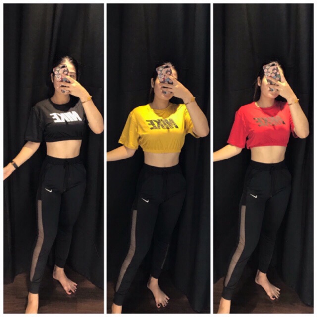 ÁO CROPTOP BO THUN CÓ TAY - ÁO TẬP GYM NỮ