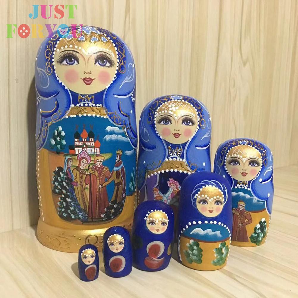 Bộ 7 Búp Bê Nga Matryoshka Bằng Gỗ Vẽ Tay Dùng Trang Trí