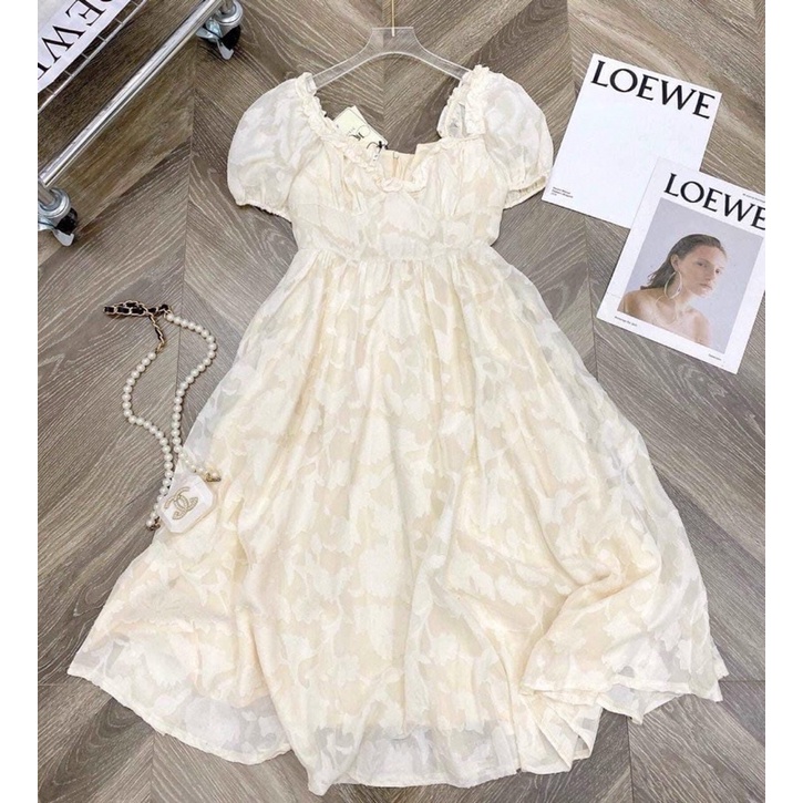 Organza mềm ép hoa màu be