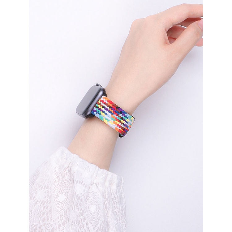 Dây Đeo Đồng Hồ Bằng Nylon Co Giãn In Họa Tiết Màu Cầu Vồng Cho iwatch7 Series 6/5/4/3/SE 41mm45mm 40mm44mm 6 5 4 SE