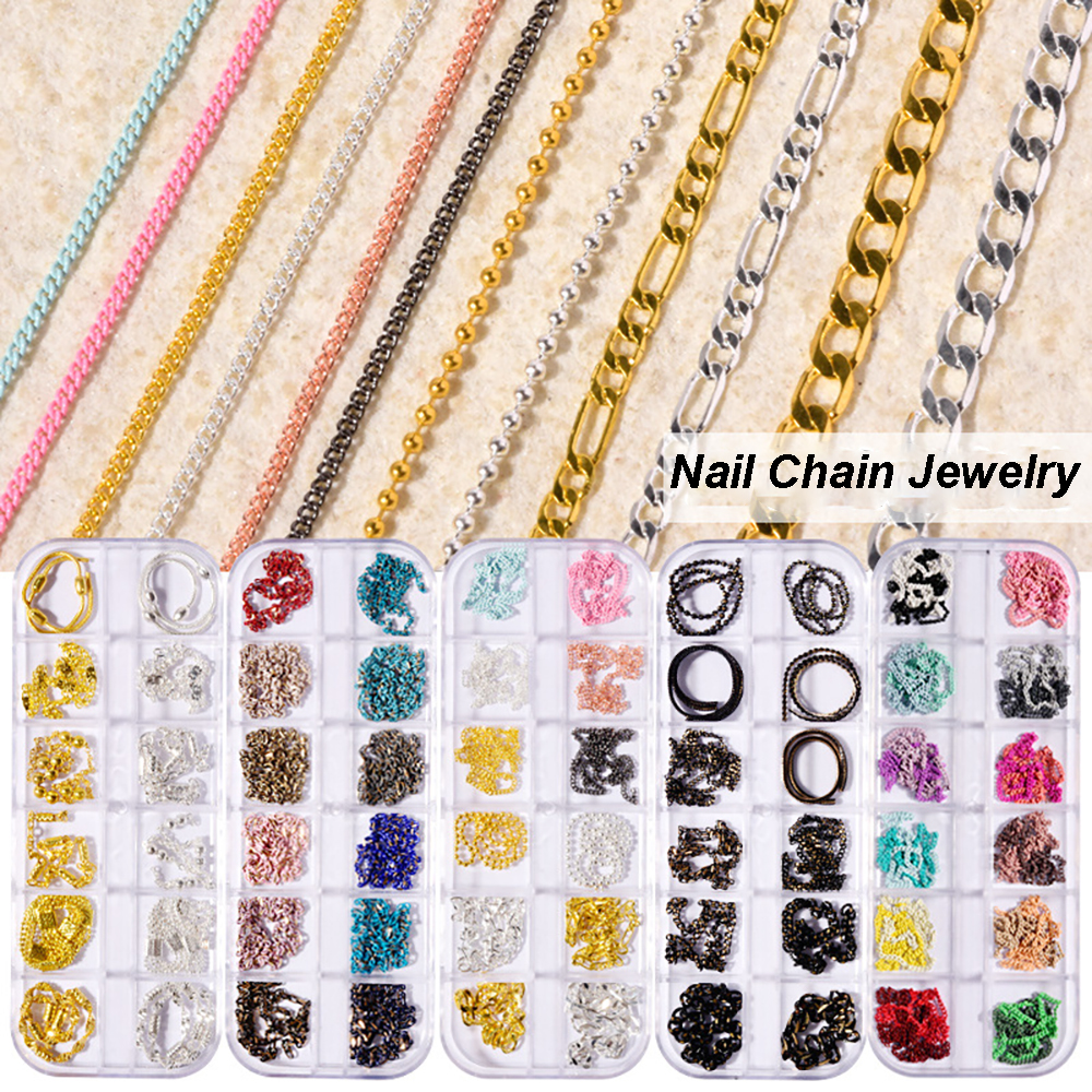 [Hàng mới về] Hộp 12 ngăn phụ kiện chuỗi xích trang trí móng 3D sang trọng