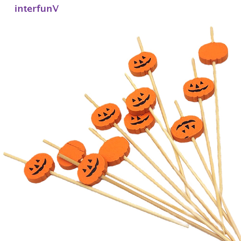 Set 100 Xiên Tre Ăn Trái Cây / Cocktail Hình Đầu Lâu / Bí Ngô Dùng Một Lần Trang Trí Tiệc Halloween