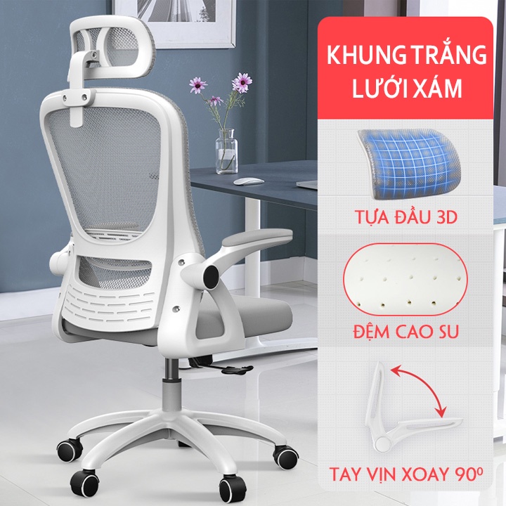 Ghế Công Thái Học Ergonomic Giá Rẻ M079 Cho Văn Phòng Làm Việc Có Tựa Đầu Và Chân Xoay Di Động