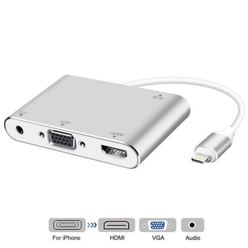 ▤♧Bộ chuyển đổi Lightning to HDMI hoặc VGA có cổng tín hiệu âm thanh không cần cài đặt tiện lợi