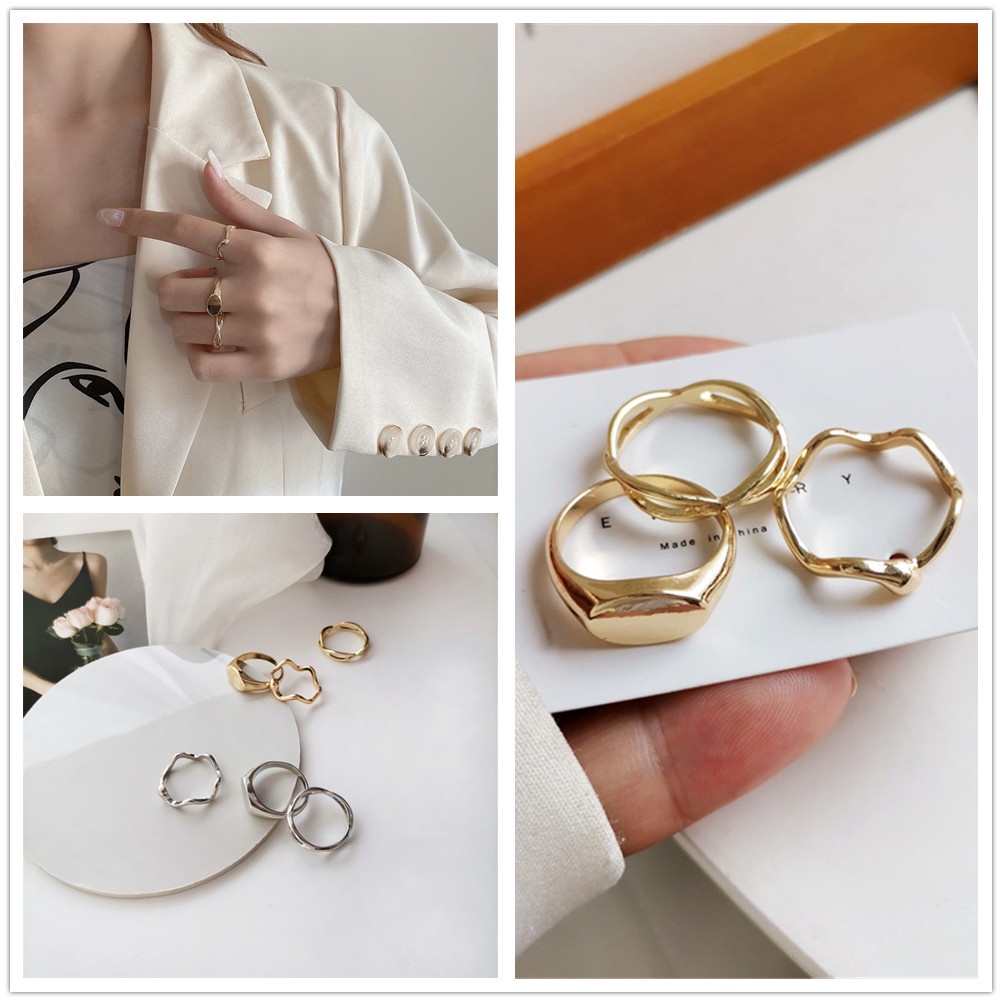 Set 3 Nhẫn Đeo Ngón Tay Phong Cách Hip hop Đường Phố Âu Mỹ Thời Trang Cho Nữ