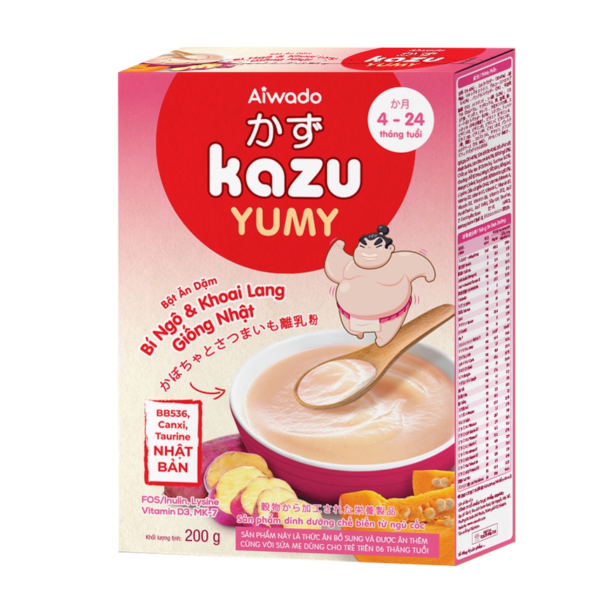 Bột ăn dặm Aiwado Kazu Yumy Bí ngô và khoai lang giống Nhật 200g (trên 4 tháng)