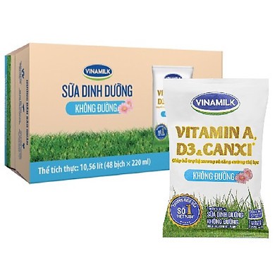 THÙNG 48 BỊCH SỮA DINH DƯỠNG VINAMILK KHÔNG ĐƯỜNG - 220ML