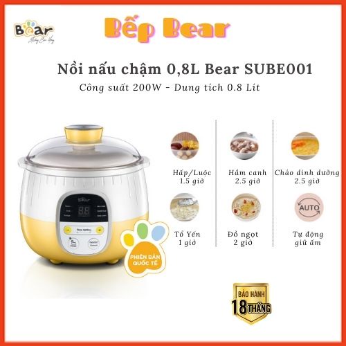 Nồi Nấu Cháo Chậm 0.8L, Nồi Nấu Đa Nẵng 6 trong 1, Kèm Lồng Hấp, Bản Quốc Tế Bảo Hành 18 Tháng