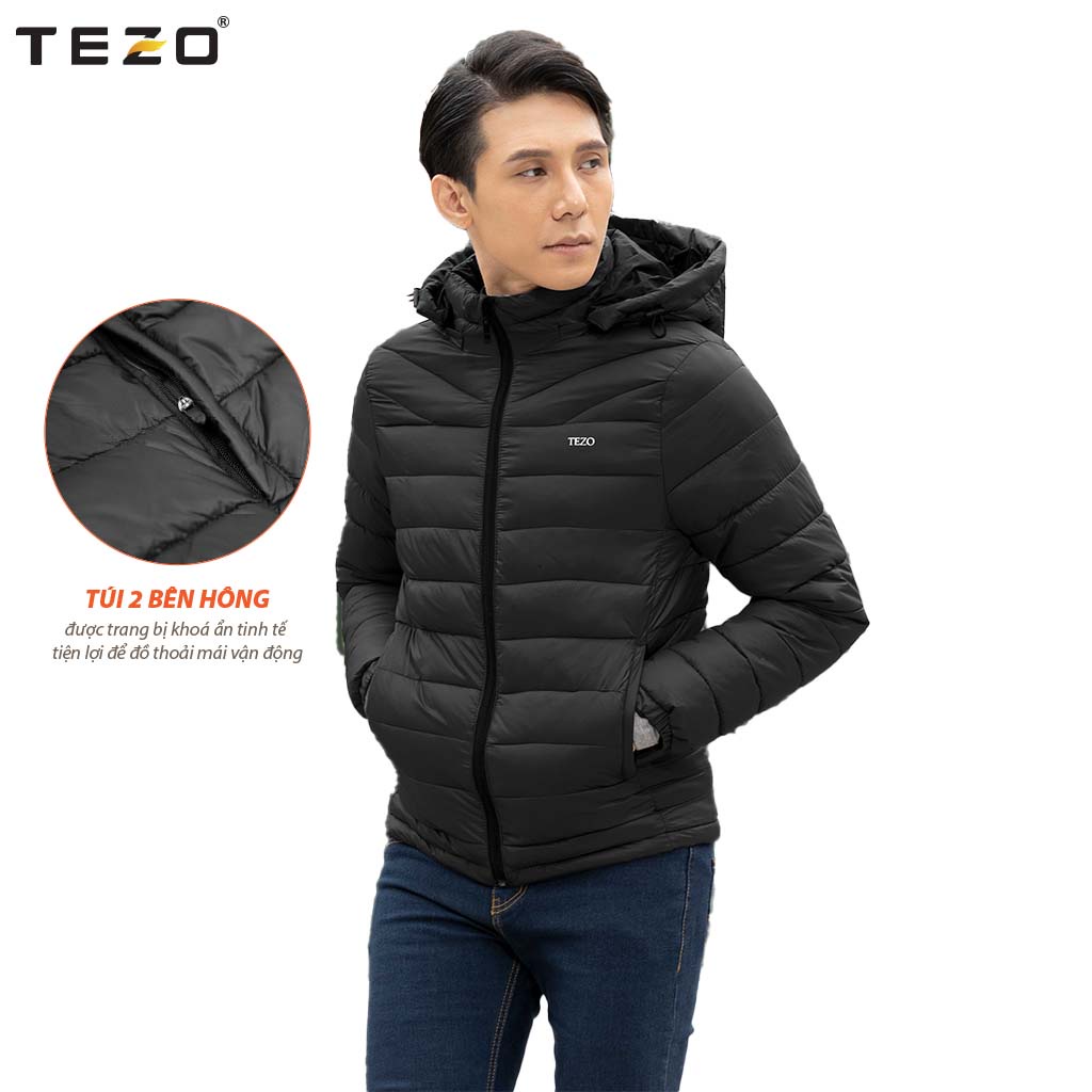 Áo phao nam TEZO, áo khoác nam siêu nhẹ có mũ mã 2110APSN01