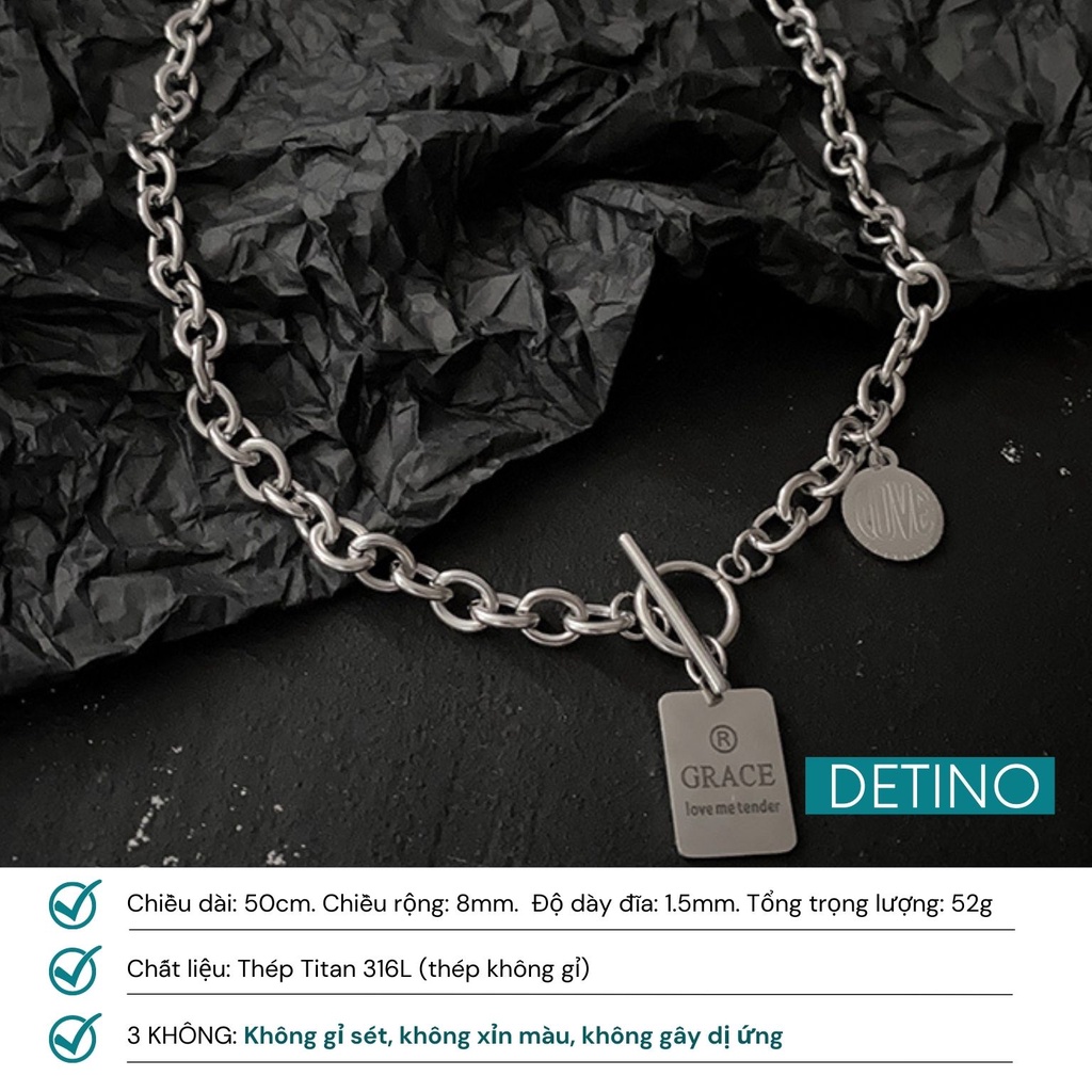 Dây chuyền unisex titan màu bạc LOVE nam nữ Cuban hot trend 2022 DETINO DC11
