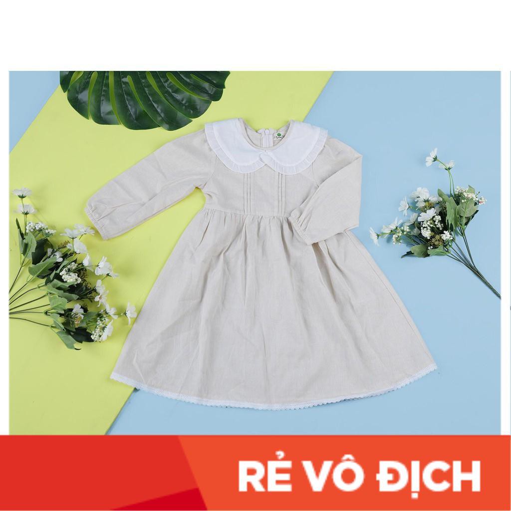 Váy thô đốm  dài tay phối cổ sen size 1-10T, cho bé từ 9-30kg. Chất thô đốm đẹp, dày dặn. Kiểu dáng dễ mặc