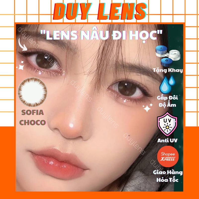 Lens mắt cận nâu tự nhiên SOFIA CHOCO - Kính áp tròng Hàn Quốc 14.0mm - Lens màu nâu giãn nhỏ đi học