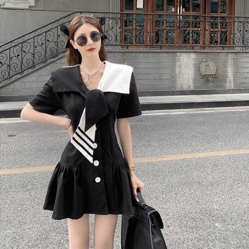 Women's Summer New Black Panel Bubble Skirt