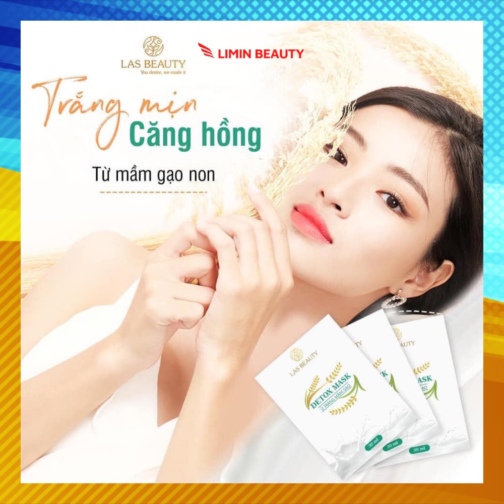 Ủ trắng da mặt, mặt nạ, ủ trắng da, ủ trắng mầm gạo, Làm Trắng, Thải Độc Tố, Bã Nhờn Trên Da - Gói 30 ml - Las Beauty