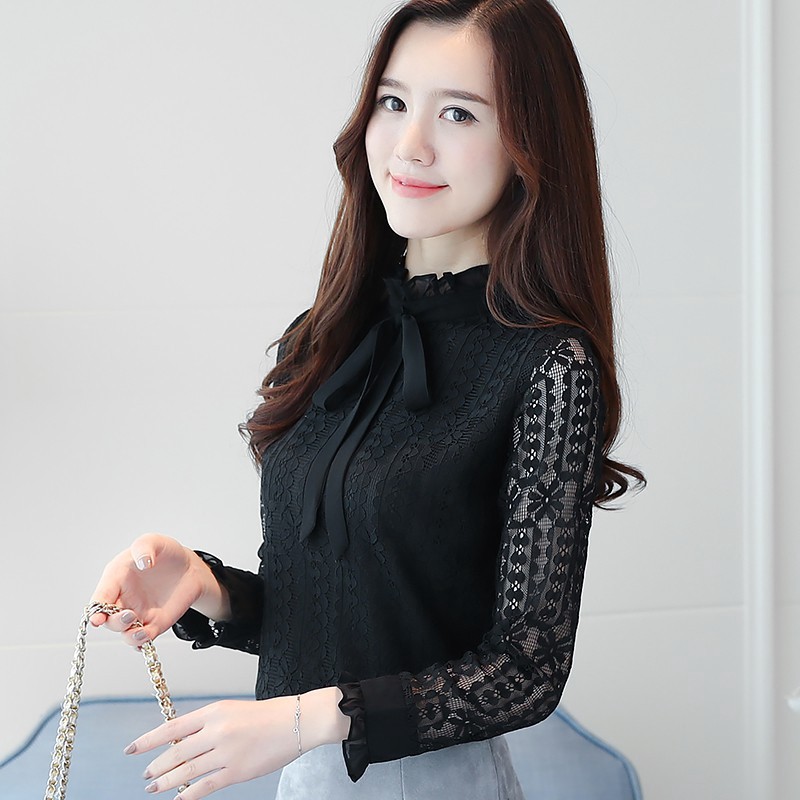 FREESHIP ĐƠN 99K_ Áo kiểu nữ tay dài cổ lọ chất liệu ren hoa thời trang | BigBuy360 - bigbuy360.vn