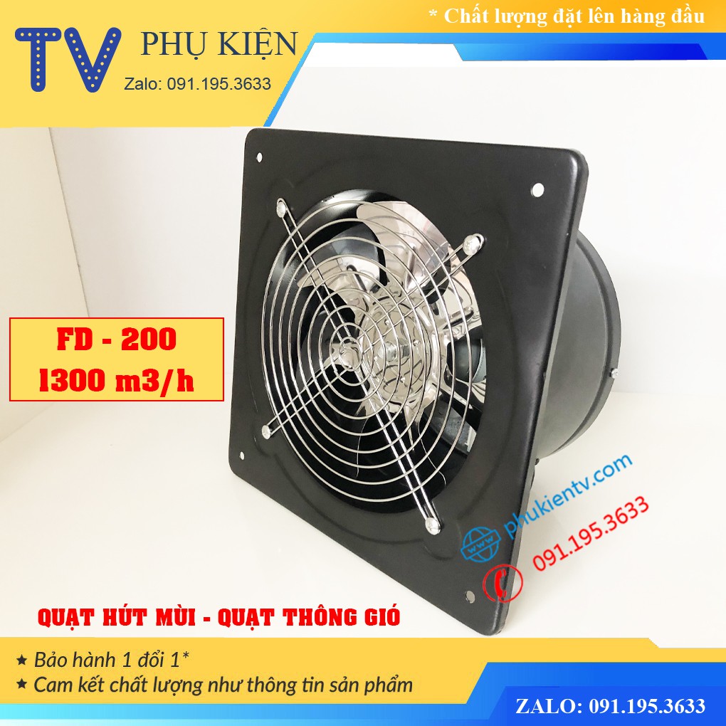 Quạt Hút Gió, Quạt Thông Gió FD 200 Quạt Hút Mùi Nhà Bếp , Nhà Vệ Sinh , Phòng Ngủ - Công Suất 80W - Sức Gió 1300 m3/h
