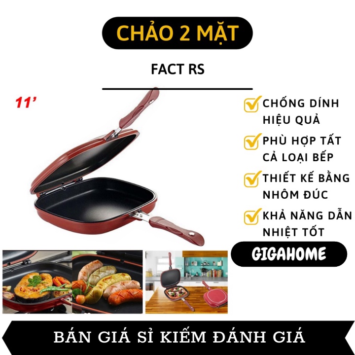 Chảo Chống Dính GIGAHOME Chảo Vuông 2 Mặt 28cm FACT RS Chống Văng Dầu Mỡ Tiện Dụng 10310