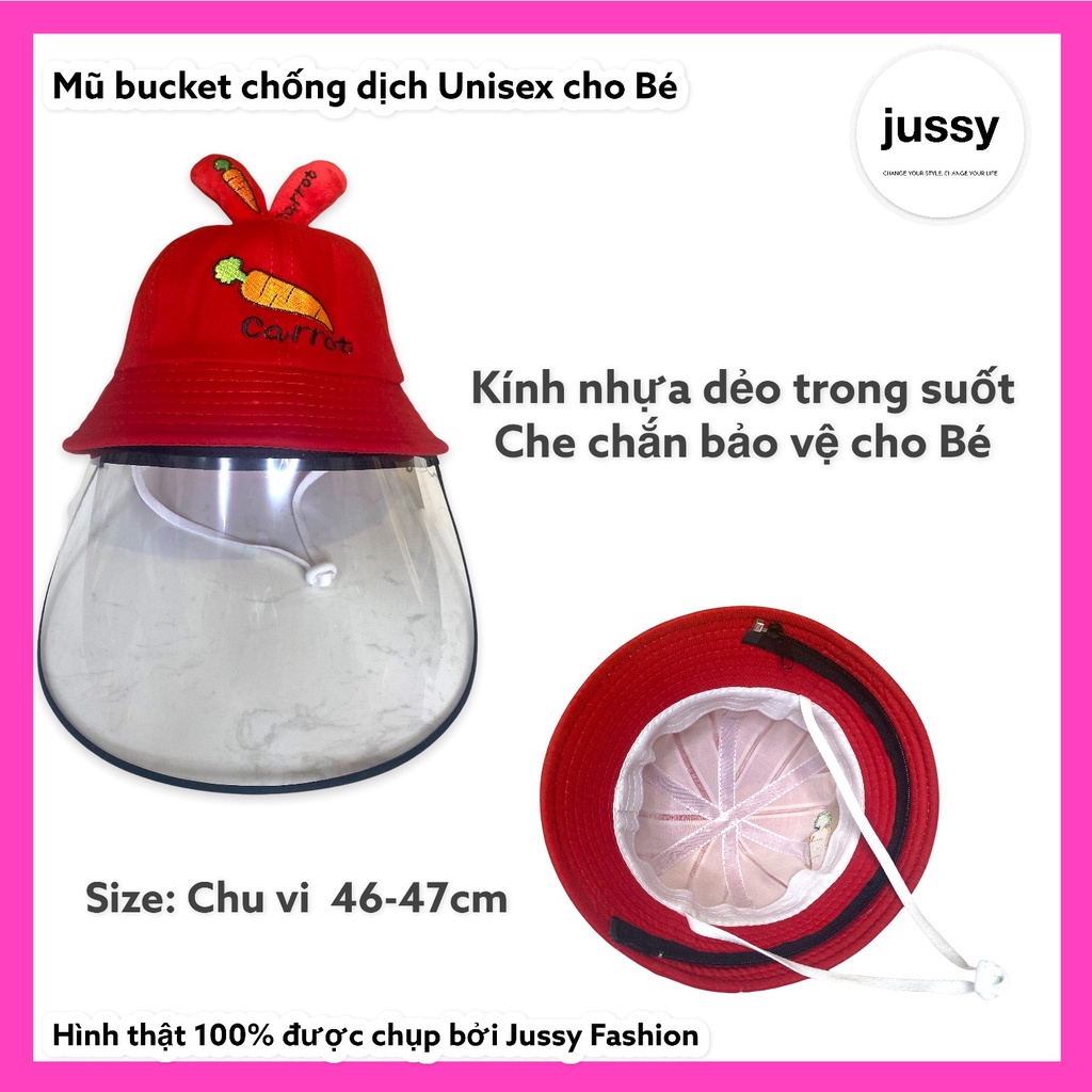 Mũ Chống Giọt Bắn Cho Bé Hình Tai Thỏ Jussy Fashion Kiểu Dáng Mũ Bucket Kèm Kính Chắn Gió, Che Bụi Cho Bé Từ 1-5 Tuổi