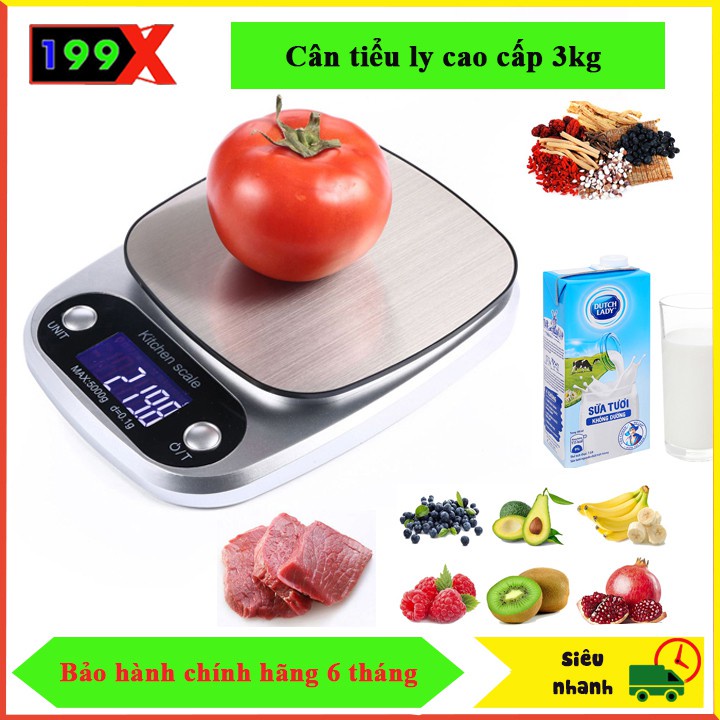 Cân tiểu li, cân nhà bếp điện tử mini Cân tiểu li cao cấp 3kg/0.1g loại xịn thiết kế sang trọng - BẢO HÀNH 6 THÁNG