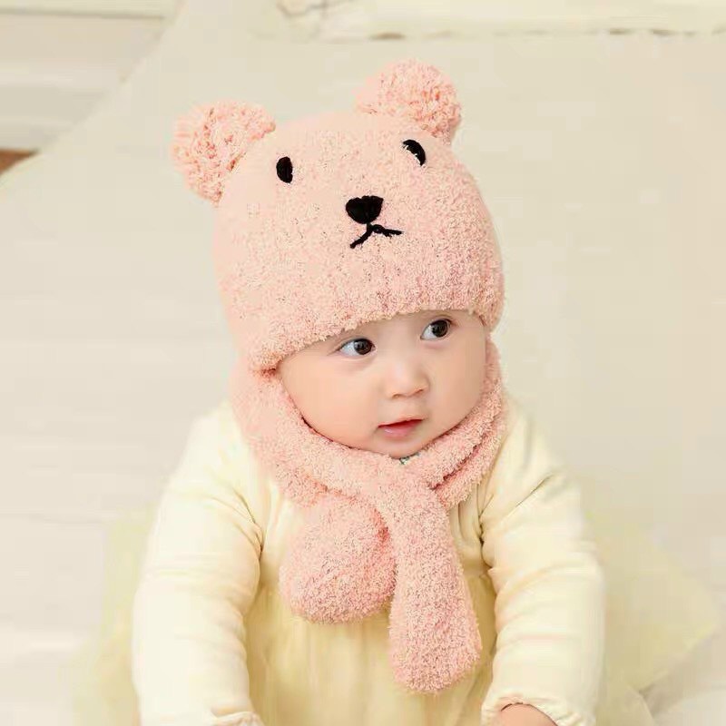 MŨ LEN KÈM KHĂN QUÀNG HÌNH GẤU ĐÁNG YÊU, ĐỦ MÀU SẮC CHO BÉ TRAI VÀ BÉ GÁI