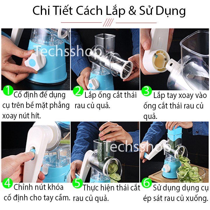 Dụng Cụ Cắt Thái Bào Rau Củ Quả Đa Năng 3in1 - Dụng Cụ Nhà Bếp Chế Biến Nguyên Liệu Nấu Ăn - Loại Xoay Bằng Tay