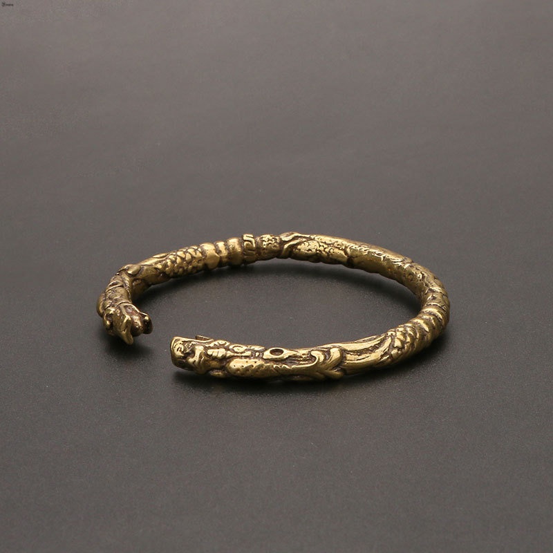 Yueying Vòng Đeo Tay Dạng Mở Hình Rồng Bằng Đồng Nguyên Chất Phong Cách Retro Thích Hợp Làm Quà Tặng