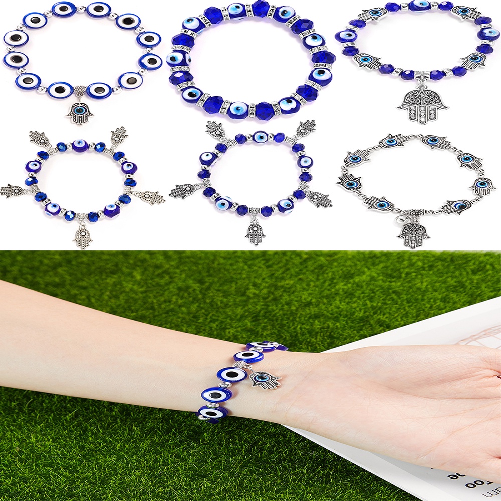 Vòng đeo tay chuỗi hạt co giãn 10mm phối mặt hình mắt quỷ thời trang cho nam và nữ