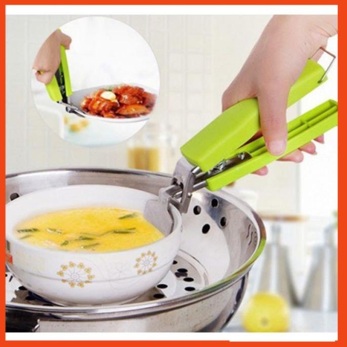 Kẹp Gắp Đồ Chống Nóng Inox Cán Nhựa Xanh, Dụng cụ kẹp và gắp nóng Bát Đĩa Chống Nóng BN