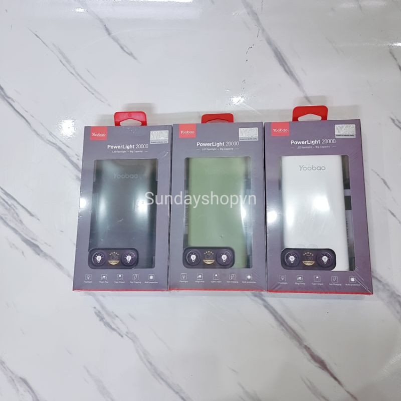 Sạc dự phòng chính hãng YOOBAO L20 Dung lượng 20000mAh sạc cực nhanh tích hợp 2 đèn led