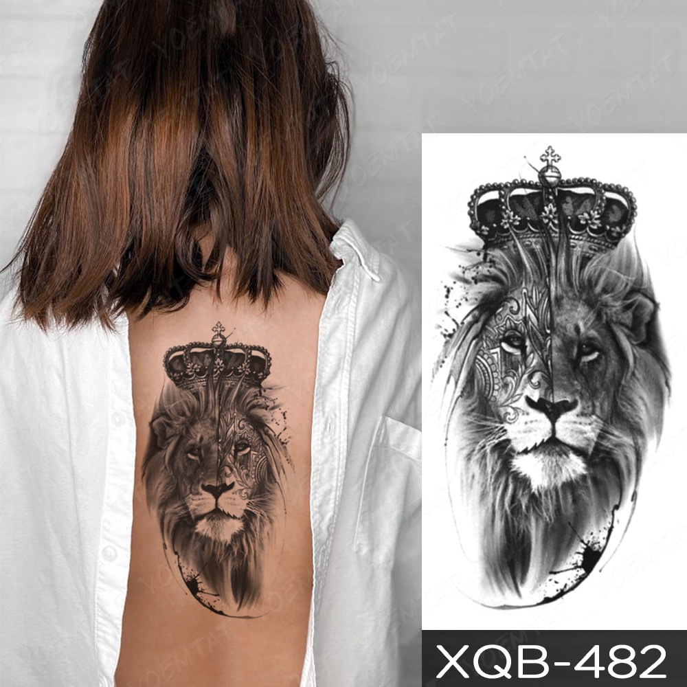 Hình Xăm Dán Tạm Thời Hình Sư Tử/Hổ/Sói/Vương Miện Chống Thấm Nước Cho Nam Và Nữ