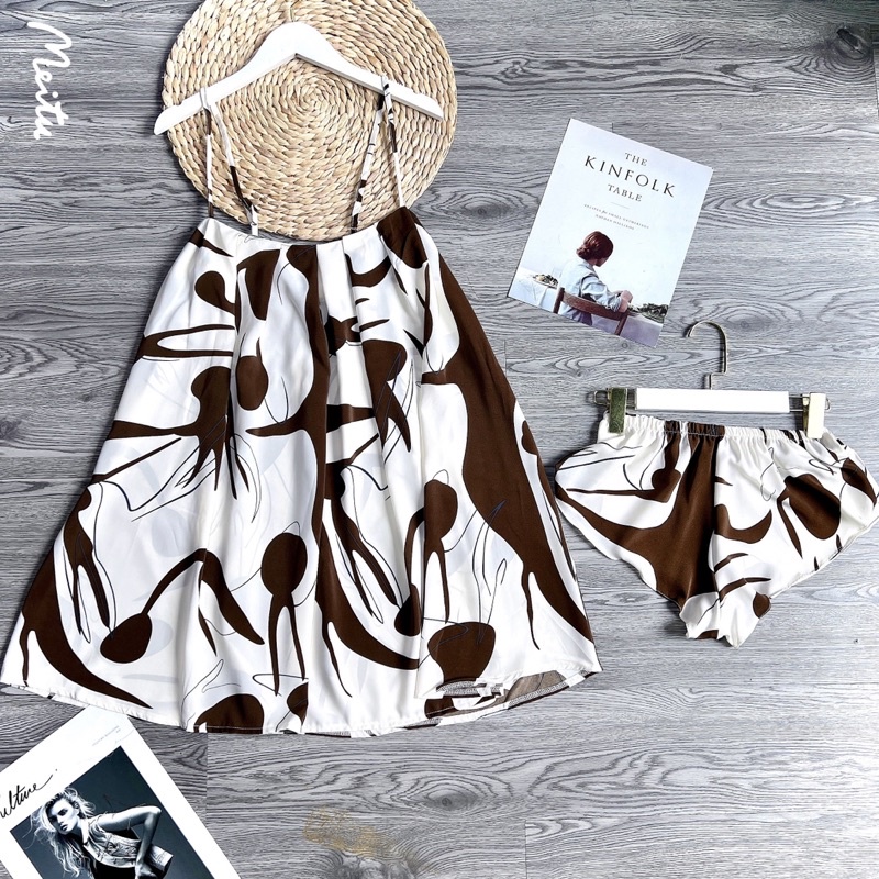 Đầm váy ngủ mặc nhà LỤA MANGO / LATIN 2 dây dễ thương phom rộng (mẹ bầu - sau sinh mặc được)