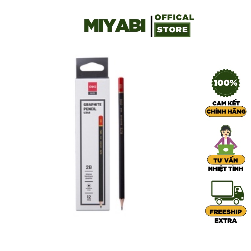 Bút chì gỗ 2B deli cao cấp U24820 - 1 cái - Bút chì lục giác văn phòng phẩm - MIYABI STORE