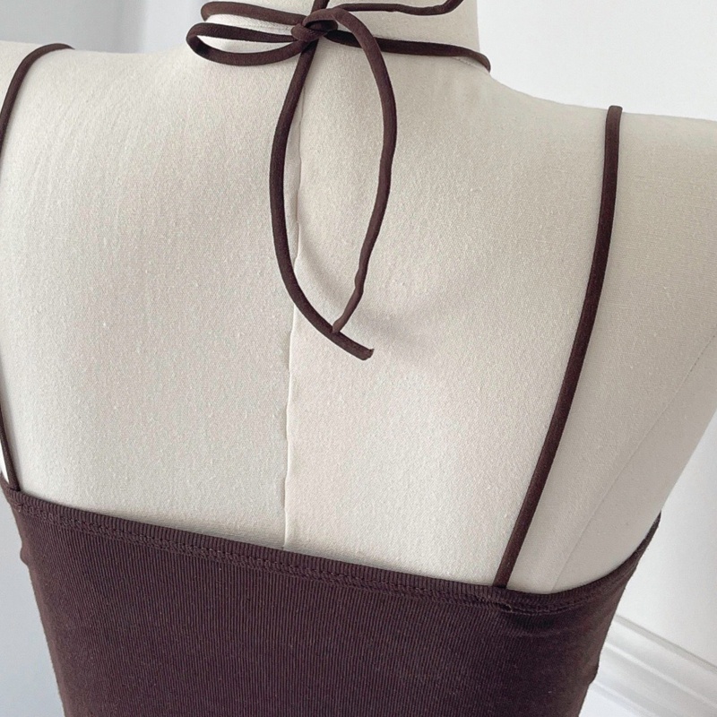 Brroa Áo Crop Top Hai Dây Cotton Cơ Bản Với Đệm Ngực Khoét Lỗ Khóa Chéo Màu Trơn Gợi Cảm Cho Nữ