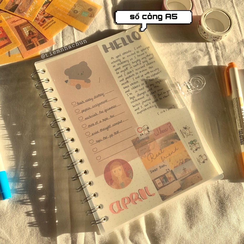 SỔ LÒ XO CÓ BÌA CỨNG TRONG SUỐT SIZE A5 B5 (ảnh thật) -  bullet journal, sổ tay ghi chép kẻ ô vuông, dot - Tiệm nhà Chun